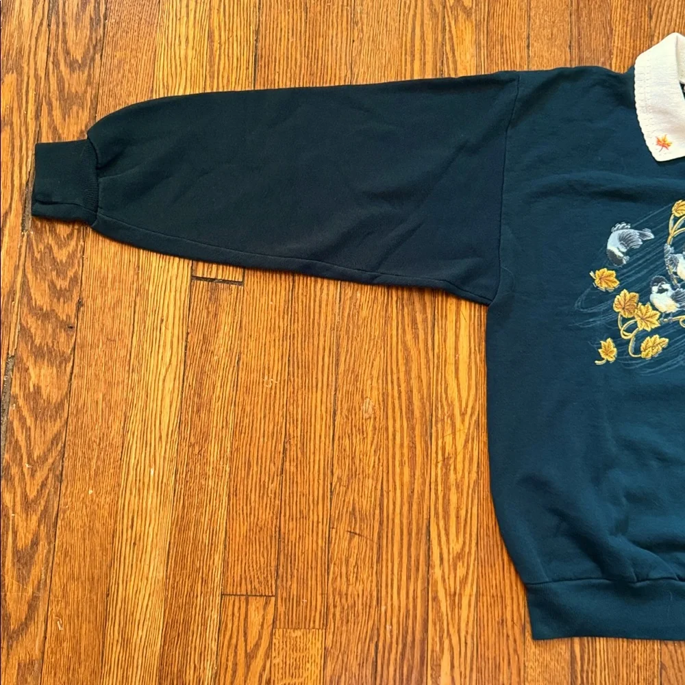 90’s Birds In The Wind Vintage Granny Crewneck Sweater w/ Collar - Picture 6 of 11